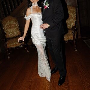 DE LA VALI BELLEZA MAXI DRESS IN IVORY SILK SATIN AND LACE